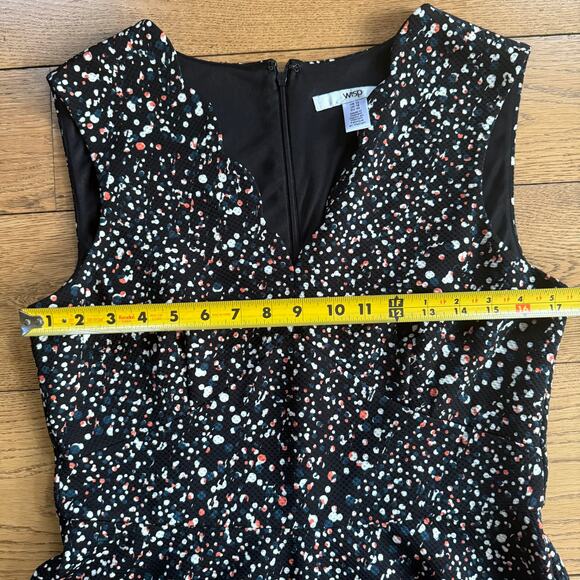 Fit & Flare Knee Length Scalloped V Neck Dress Splatter Black SZ 12 Skater - Picture 3 of 10